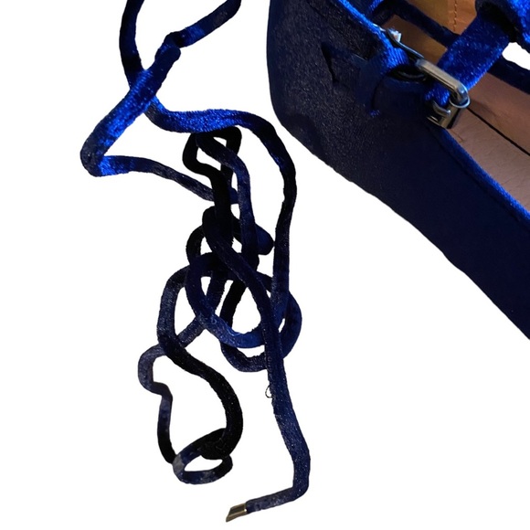 NWT In Box Yoki Navy Urban Flats With Ankle Wrap Velour Ballet Style Shoes - Picture 4 of 8